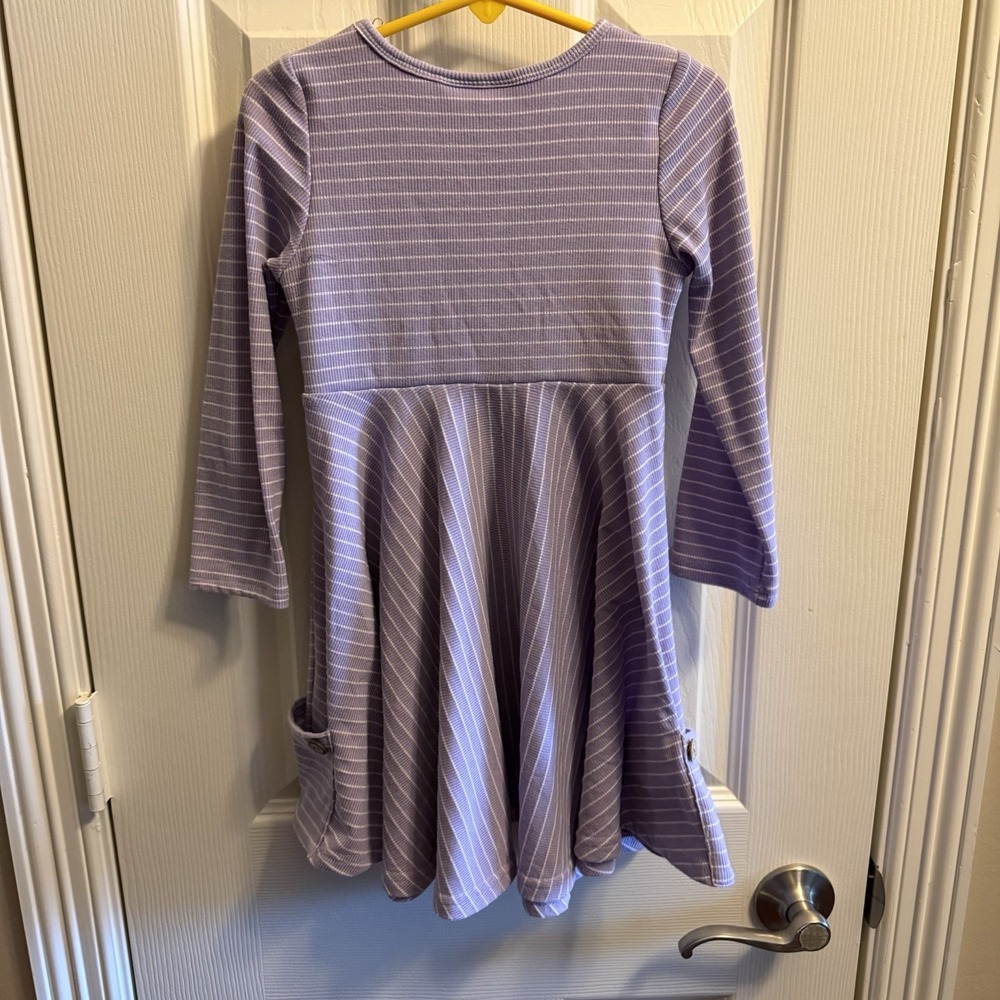 Serendipity Girls Purple Twirl Dress Long Sleeve Buttons Flowy Pockets Spring 4T - Picture 4 of 4